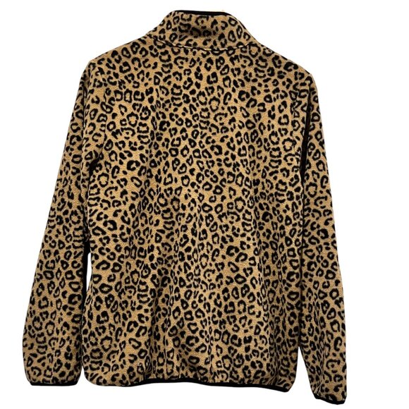 Susan Graver Cheetah Print Fleece 1/4 Zip Top, Tan Black, M - Picture 5 of 8